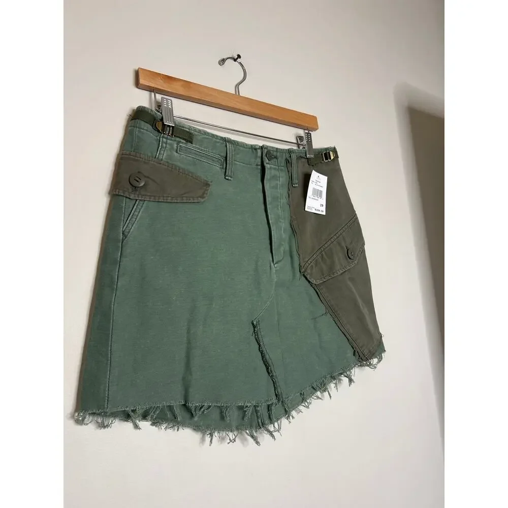 NWT Mother The G.I. Jane Cargo Pockets Cotton Mini Skirt Army Green Size: 29